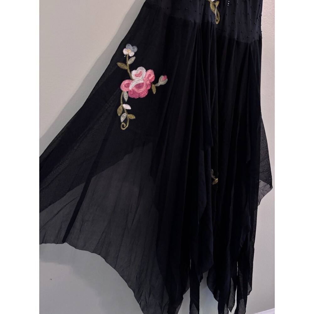 VTG Y2K Cache Silk Maxi Dress Sz 8 Beaded Embroidered Floral Whimsy Fairy Goth - Picture 13 of 16